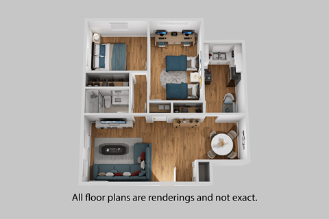 Floor plan for 2 beds, 1 bath, 975 sqft